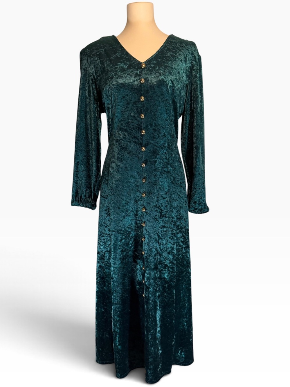 Vintage 90s Jamie Brooke Emerald Crushed Velvet Maxi 14 Lace Up Whimsigoth